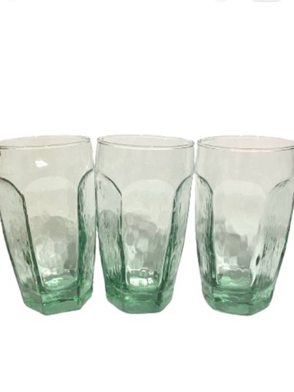 (3) Libbey Chivalry Green Iced Tea Drinking Glass 5.25” Discontinued Hexagona